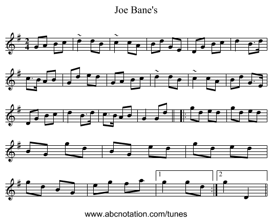 Joe Bane's - staff notation