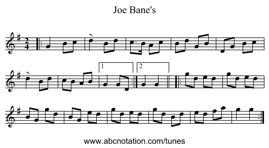 Joe Bane's - staff notation