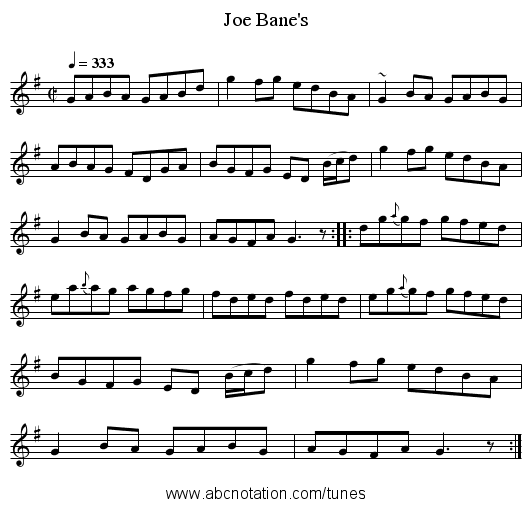 Joe Bane's - staff notation