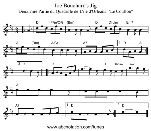 Joe Bouchard's Jig - staff notation