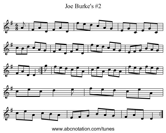Joe Burke's #2 - staff notation