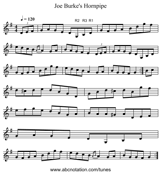 Joe Burke's Hornpipe - staff notation