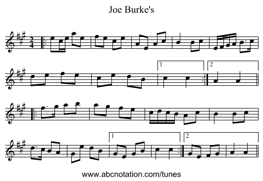 Joe Burke's - staff notation