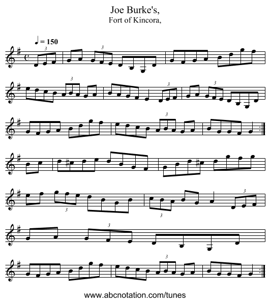 Joe Burke's, - staff notation