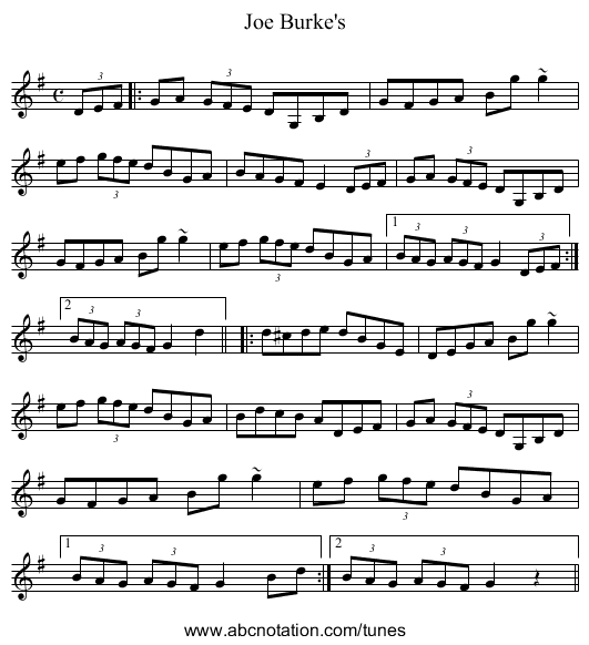 Joe Burke's - staff notation