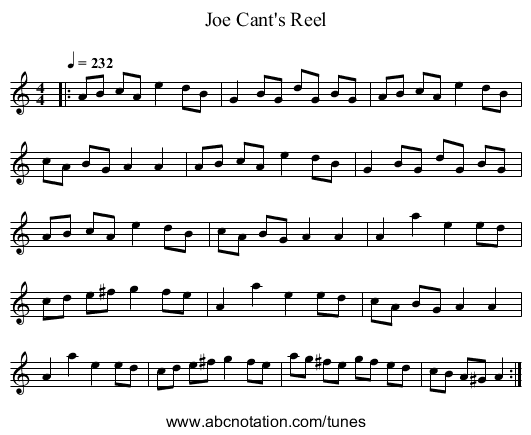 Joe Cant's Reel - staff notation