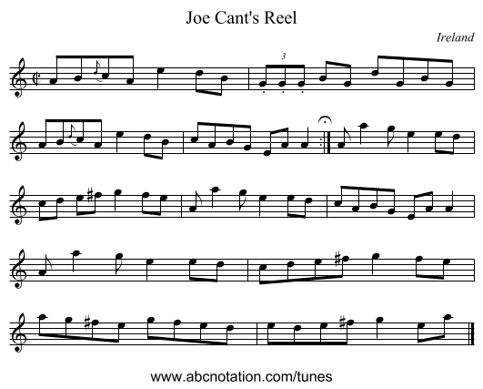 Joe Cant's Reel - staff notation