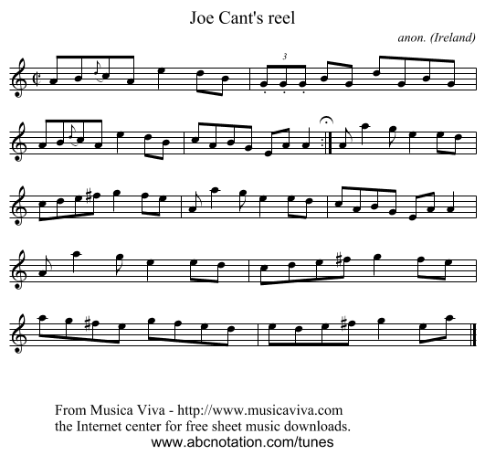 Joe Cant's reel - staff notation