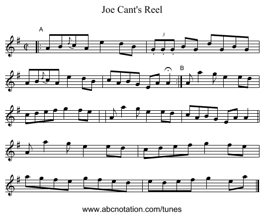 Joe Cant's Reel - staff notation