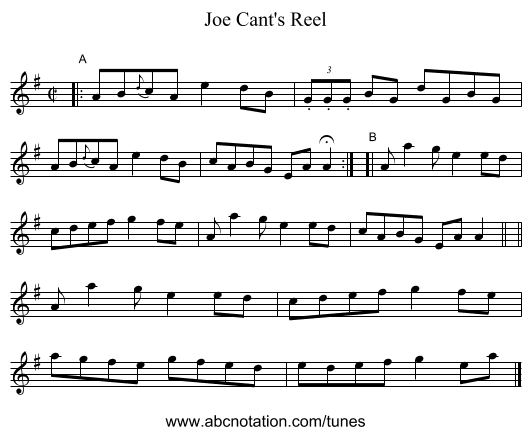 Joe Cant's Reel - staff notation