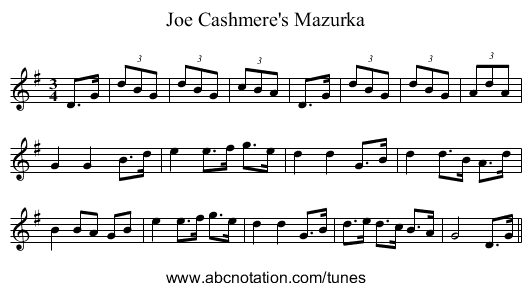 Joe Cashmere's Mazurka - staff notation