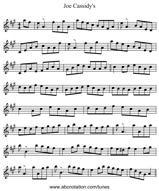 Joe Cassidy's - staff notation