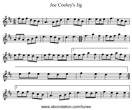 Joe Cooley's Jig - staff notation