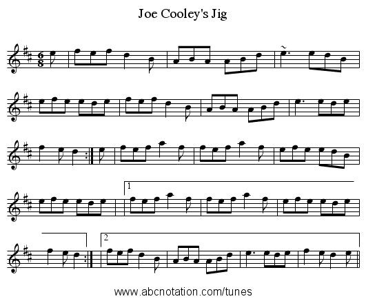 Joe Cooley's Jig - staff notation