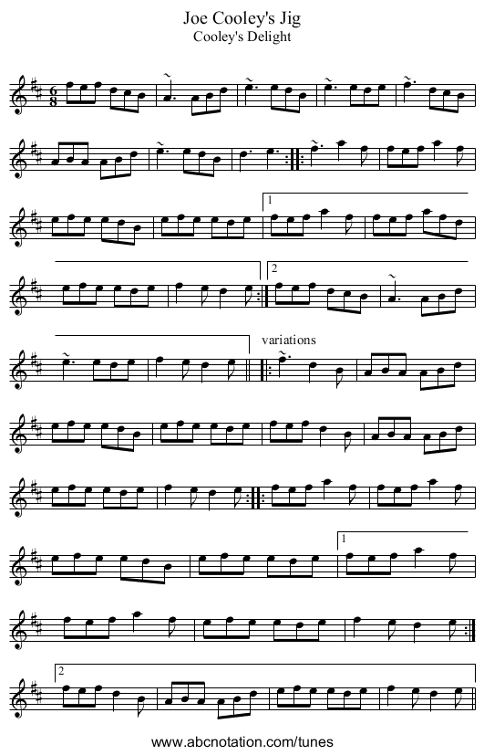 Joe Cooley's Jig - staff notation