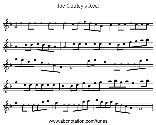 Joe Cooley's Reel - staff notation
