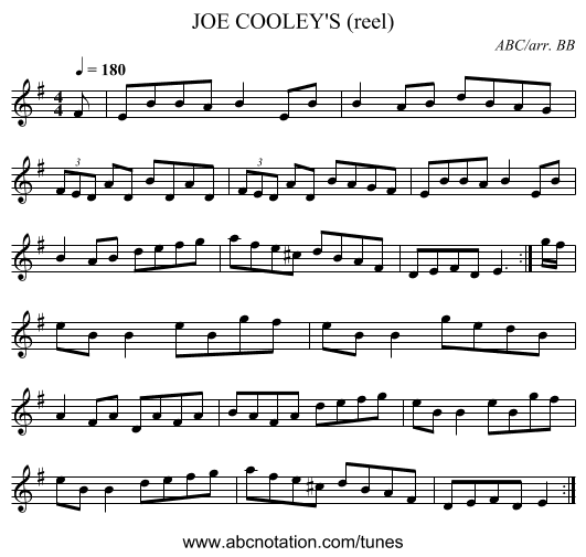 JOE COOLEY'S (reel) - staff notation