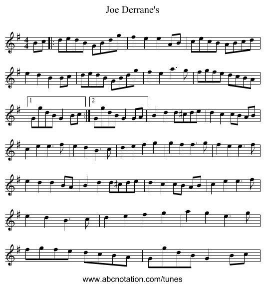 Joe Derrane's - staff notation