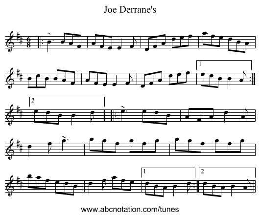 Joe Derrane's - staff notation