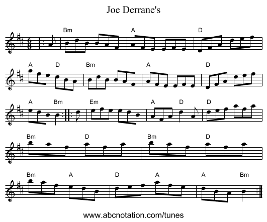 Joe Derrane's - staff notation