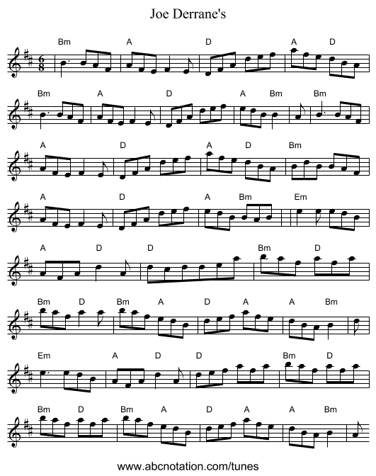 Joe Derrane's - staff notation