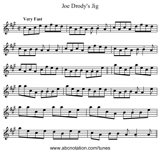 Joe Drody's Jig - staff notation