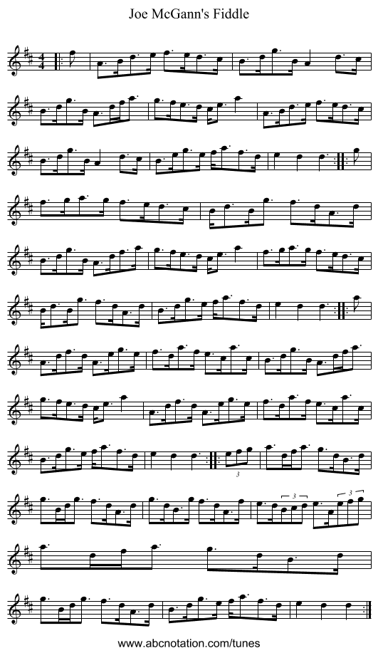 Joe McGann's Fiddle - staff notation