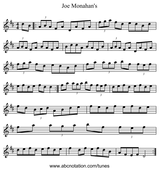 Joe Monahan's - staff notation