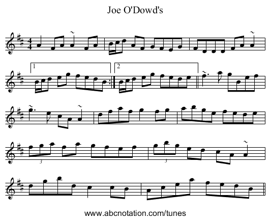 Joe O'Dowd's - staff notation