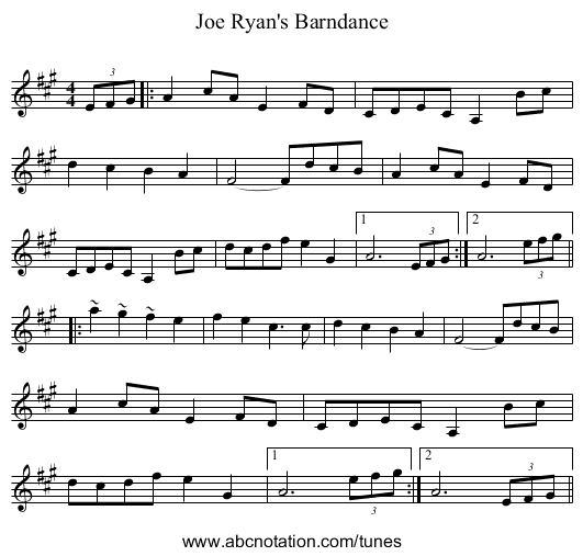 Joe Ryan's Barndance - staff notation