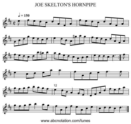 JOE SKELTON'S HORNPIPE - staff notation