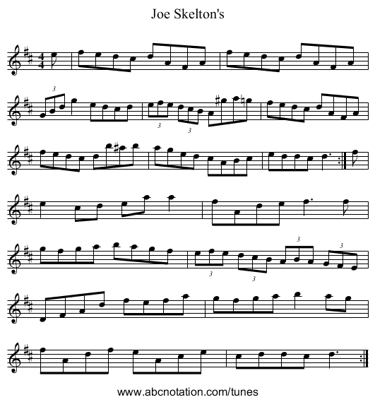 Joe Skelton's - staff notation