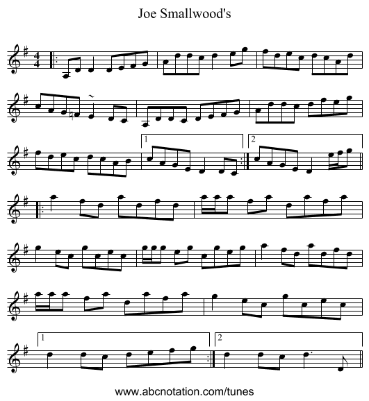 Joe Smallwood's - staff notation