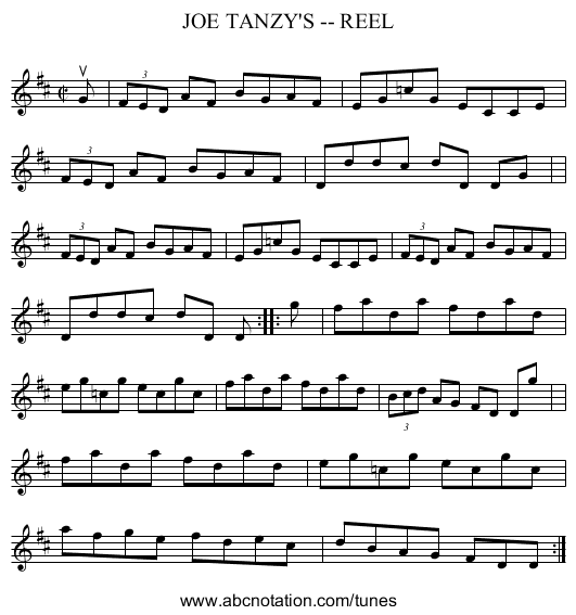 JOE TANZY'S -- REEL - staff notation