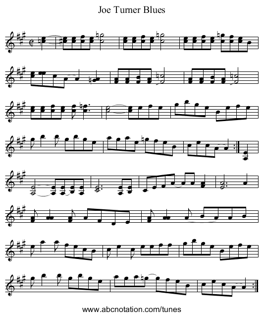 Joe Turner Blues - staff notation