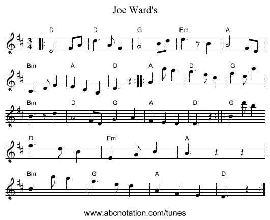 Joe Ward's - staff notation