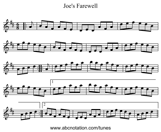 Joe's Farewell - staff notation