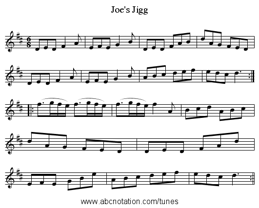 Joe's Jigg - staff notation