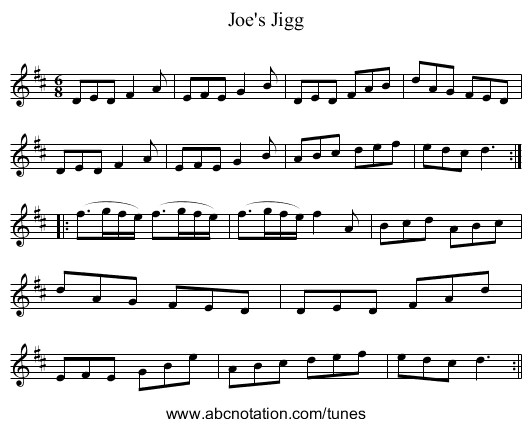 Joe's Jigg - staff notation