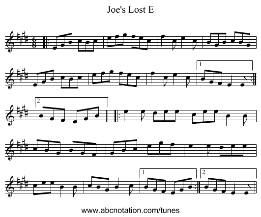 Joe's Lost E - staff notation