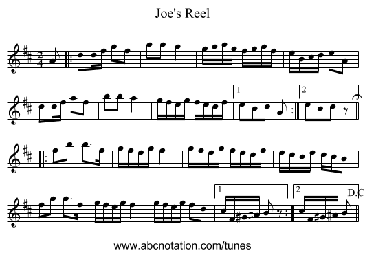 Joe's Reel - staff notation