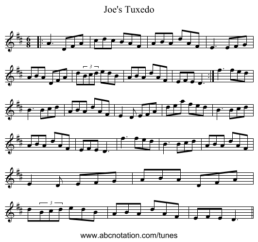 Joe's Tuxedo - staff notation