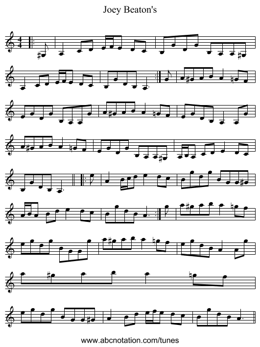 Joey Beaton's - staff notation