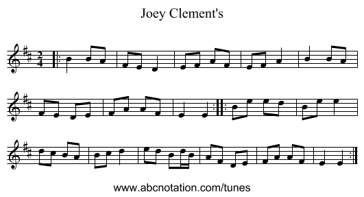 Joey Clement's - staff notation