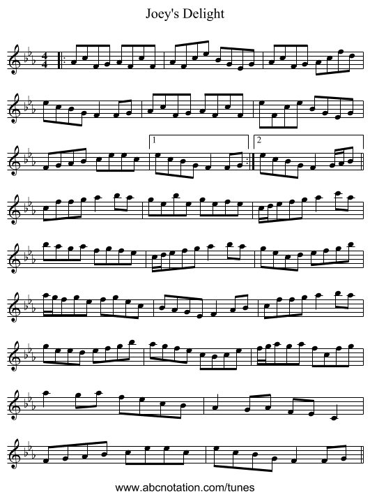 Joey's Delight - staff notation