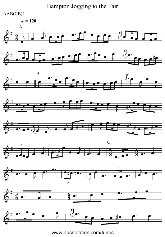 Jogging to the Fair, Bampton - staff notation