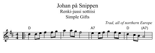 Johan p&aring; Snippen - staff notation