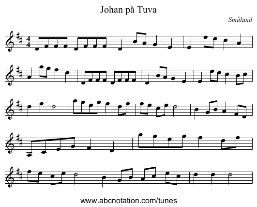 Johan på Tuva - staff notation