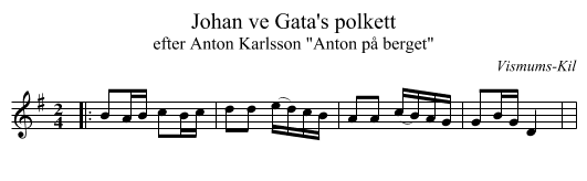 Johan ve Gata's polkett - staff notation