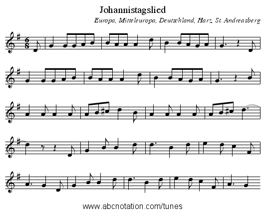 Johannistagslied - staff notation